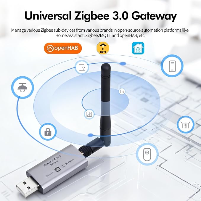 eMylo Zigbee 3.0 USB Dongle Plus Gateway, Universal Wireless Zigbee USB Adapter with Antenna for Home Assistant, Open HAB, Zigbee2MQTT etc, EFR32MG21 Chip