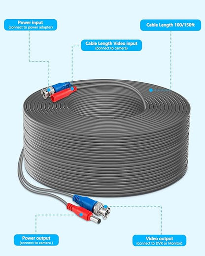 OOSSXX Video Power Cable BNC Extension All-in-One Cables for CCTV Security Cameras, Outdoor Wired Surveillance Camera DVR System