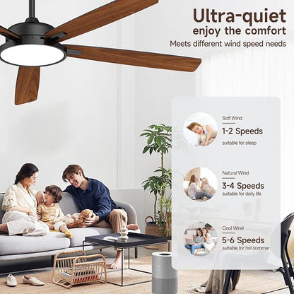 Roomratv 62 Inch Smart Ceiling Fan Compatible with App/Alexa/Google home | Black,Beep-Off Function,Ultra Quiet,Bright and Dimmable Led Light,Energy saving,Reversible，Indoor/Outdoor Use