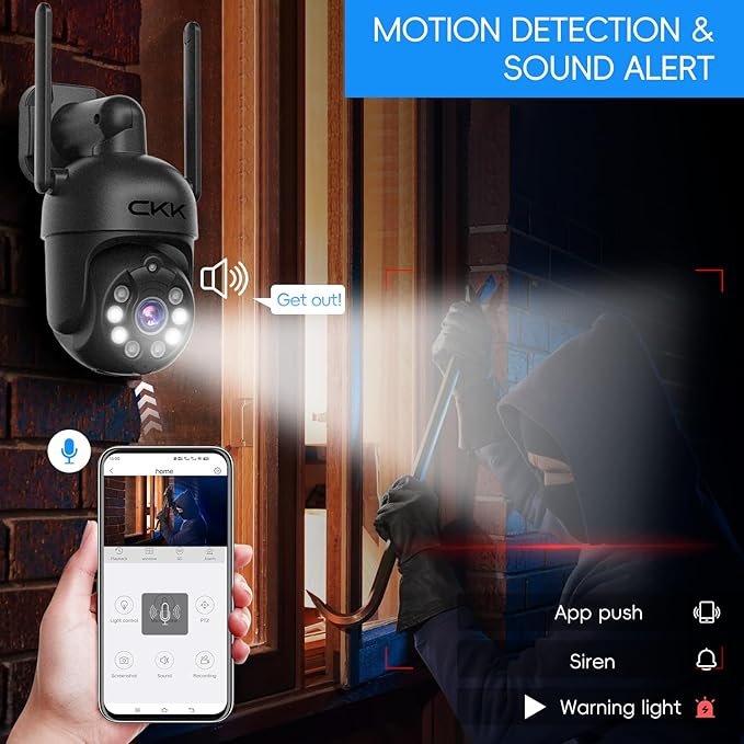 [3k] Security Camera Wireless Outdoor, 5MP PTZ Security Camera, 3k WiFi Camera for Home Security Outside, Human Detection, Two-Way Audio,Color Night Vision, 360° View,C102