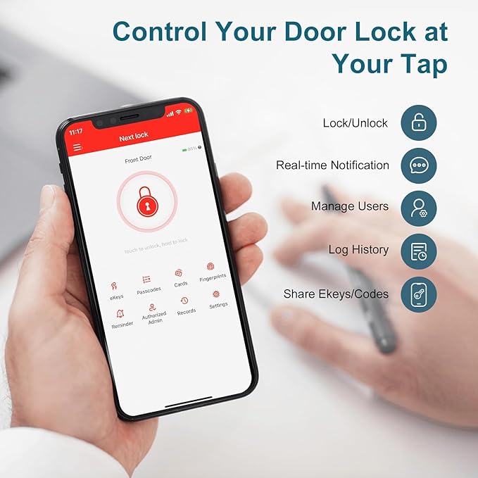 Smart Keyless Entry Door Lock - SMONET Fingerprint Electronic Deadbolt Touchscreen Keypad Biometric Digital Bluetooth Door Lock Smart Deadbolt Compatible with Alexa for Homes and Hotel Silver