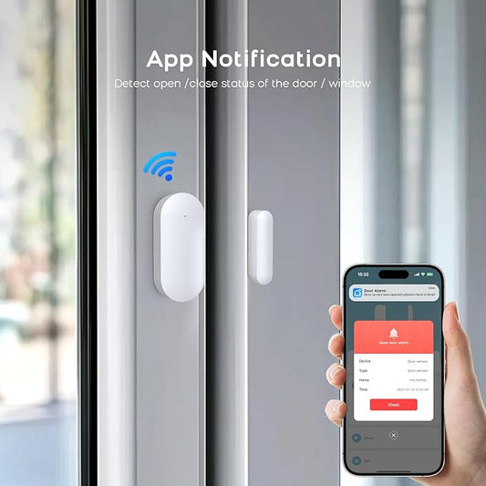 Door Alarm Window Sensors, Door Open Alarm Long Battery Life Wireless for Security Real-Time Notification WiFi Contact Sensor App Control No Monthly Fee