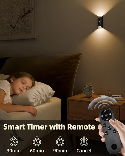 EZVALO Motion Sensor Wall Lights, 4000mAh Rechargeable Battery Operated Wall Sconces Set of 2, 3 Color Temps, Dimmable, Wireless Magnetic Night Light with Remote, Timer, for Hallway, Stair, Bedroom