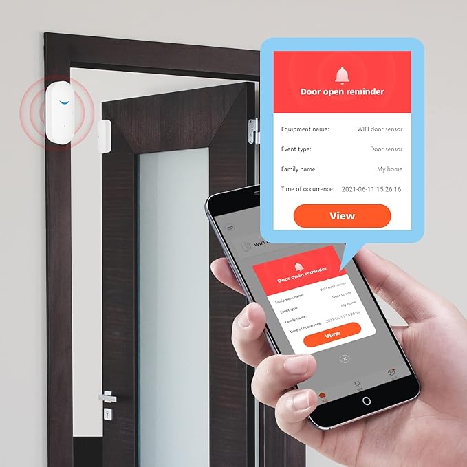 2 Pack WiFi Wireless Door Window Sensor,TUYA Smart Alarm with Free Notification APP Control Home Security Alarm System, Compatible with Alexa, Google Home, Siri