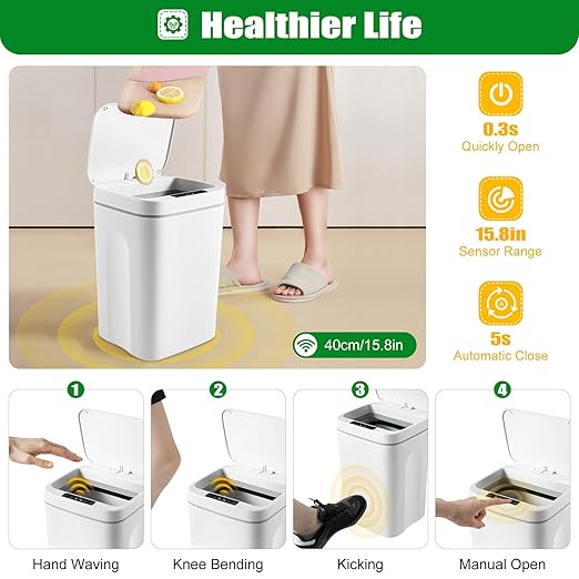 Kitchen Trash Can, 4.22 Gallon Small Motion Sensor Smart Trash Can, Automatic Touchless Garbage Can with Lid for Kitchen Bathroom Bedroom Office