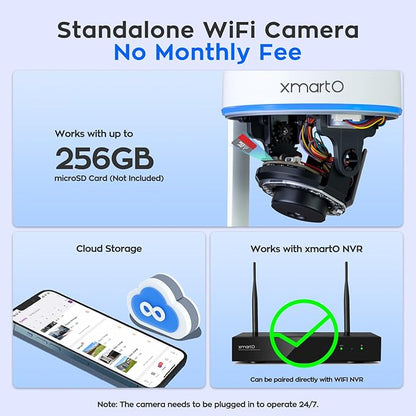 xmartO AI Tracking 2K HD Metal Dome PTZ Security Camera, WiFi 6 Dual Band Wireless, DPK3034 Ceiling Cam, 2-Way Audio, Night Vision, NVR Add-on/Standalone Use