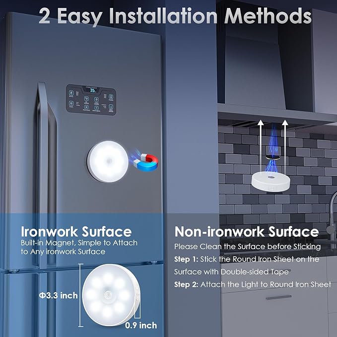 Motion Sensor Puck Light with Remote, Wireless Dimmable Under Cabinet Lights, Rechargeable Magnetic Closet Light, Stick on Night Light, 4-Pack