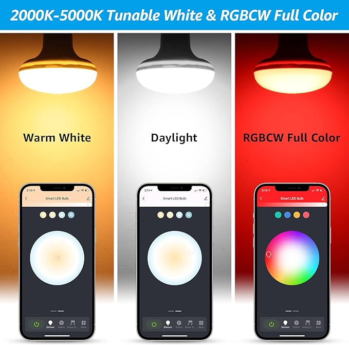 TORCHSTAR BR30 Smart Flood Light Bulbs, RGBCW Color Changing LED Recessed WiFi Bulb, 800lm 9W(60W Eqv.), Dimmable, Compatible with Alexa & Google Assistant, ETL Listed, E26, No Hub Required, Pack of 4