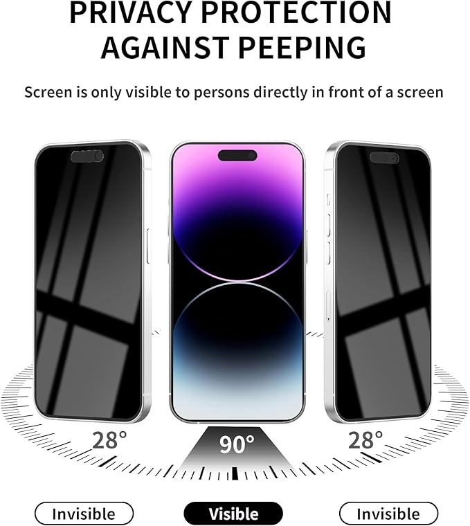 3 Pack Privacy Screen Protector for iPhone 14 Pro Max Tempered Glass 6.7inch Private Saver Anti-Spy Eye Protection Anti-Scratch Full Coverage