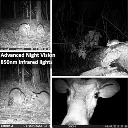 WOSODA 2 Pack Trail Cameras with Night Vision Motion Activated Waterproof,30MP Game Camera,1080P HD Trail Cam with SD Card for Wildlife Monitoring,Outdoor Scouting & Security