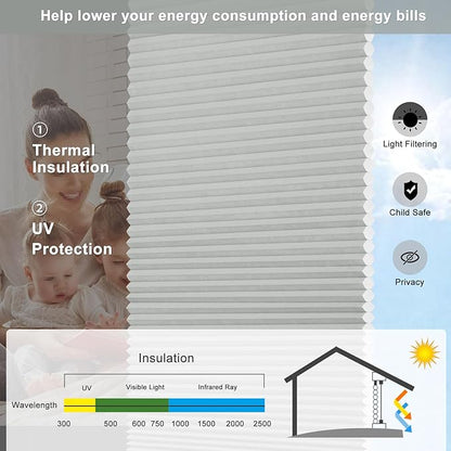 Changshade Cordless Cellular Shades Light Filtering Custom Size, Honeycomb Door Indoor Window Blinds 1.5 inch Cell Easy Install for Home, Office, Living Room, Bedroom, Bathroom, Nursey, Grey