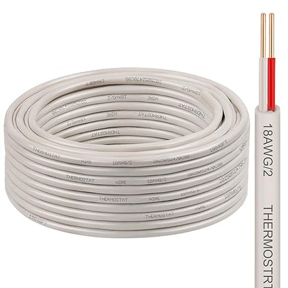XRDS -RF 18AWG 2 Conductor Thermostat Wire 50FT, Solid Copper, 18 Gauge 2 Wire for Thermostat, HVAC, Heating and Cooling, White Jacket (20FT / 25FT / 30FT / 50FT / 75FT / 100FT)