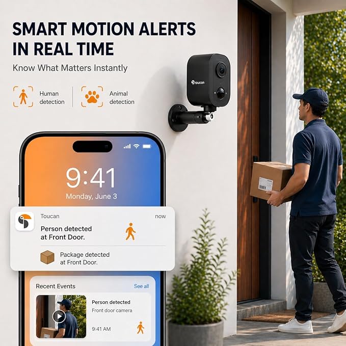 2K Wireless Outdoor Security Camera, Cameras for Home Security with Free 24-Hour Cloud Playback, 2-Way Audio, PIR Motion Detection, Night Vision, IP65 Weatherproof, Alexa & Google Home Compatible