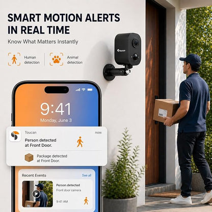 2K Wireless Outdoor Security Camera, Cameras for Home Security with Free 24-Hour Cloud Playback, 2-Way Audio, PIR Motion Detection, Night Vision, IP65 Weatherproof, Alexa & Google Home Compatible