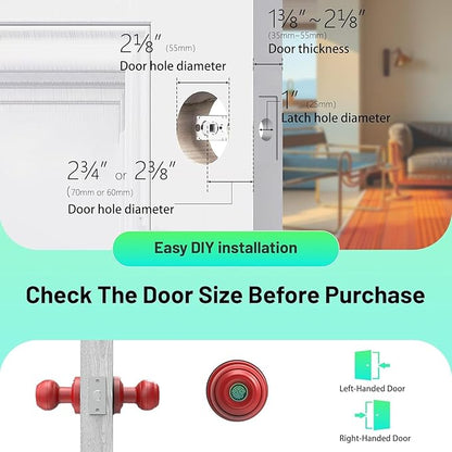 Smart Fingerprint Door Lock with Tuya App Control, Keyless Entry Lock with Backup Key, Auto-Lock, Easy Install for Home, Apartment, Office Red