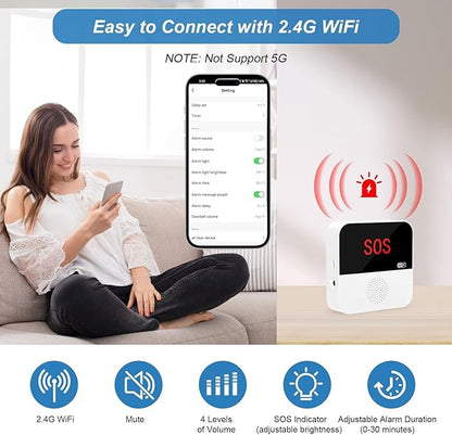 VOCA Wireless Personal Alarms & Pager for Elderly, Emergency Alarm, SOS Button, Panic Alarm, Nurse Call Bell, SOS System for Home/Personal, Caregiver Pager, Seniors, Patients, Disabled, 2.4G WiFi