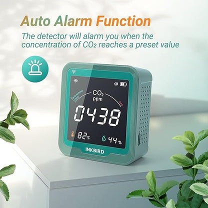 INKBIRD WiFi Air Quality Monitor Indoor Battery Powered | Smart NDIR Sensor and Data Logger | Carbon Dioxide & Temperature & Humidity | for Home, Office, Grow Tent (INK-CO2W)