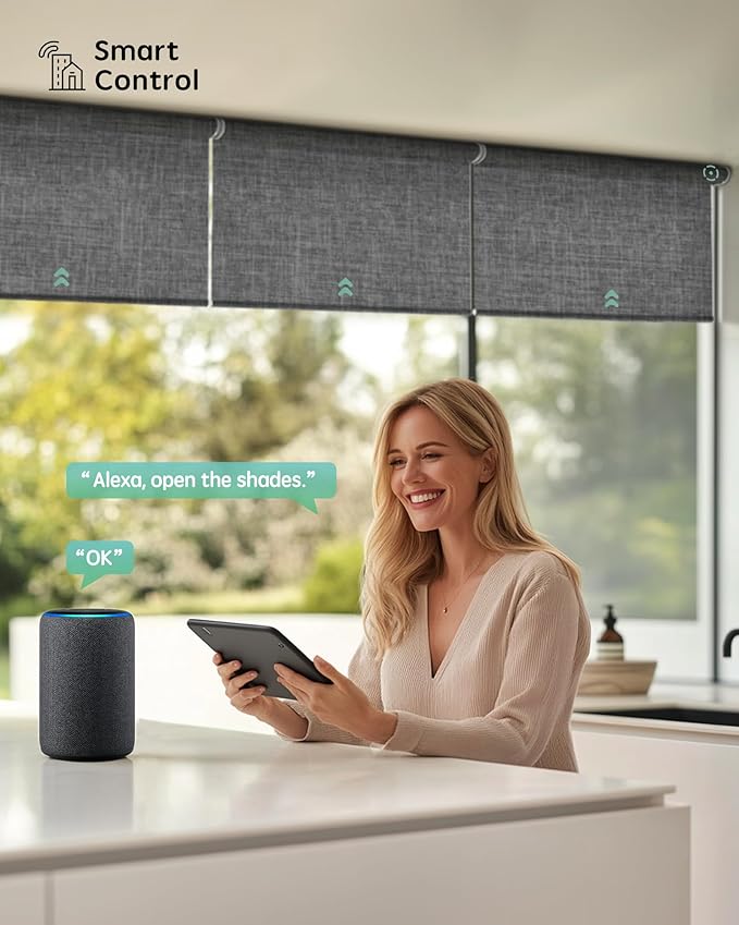 Yoolax Smart Coupled Roller Shades Compatible with Alexa Google, Motorized Blinds with Remote Blackout Coupled Roller Shades for X-Large Windows, Custom Size (XL Coupled-Dark Gray)