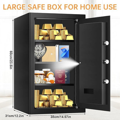 5.2 Cub Large Fireproof Safes for Home Use, Digital Security Safe Home Safes Fireproof Waterproof with Combination Lock and 3 Removable Shelves, Anti-Theft Fire Safe Box for Document Money Valuables