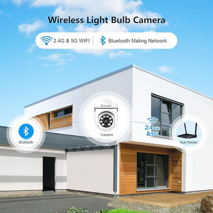 Jennov 2K Light Bulb Security Camera Wireless Outdoor, Indoor Light Socket Cameras for Home Security, Human Detection, 355°, Color Night Vision, 5G/2.4G WiFi, Screw in, Compatible with Alexa