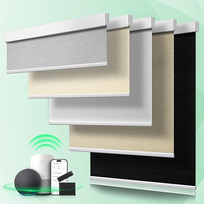 Electric Blinds with Remote for Windows Smart Motorized Blackout Blinds Custom Remote Roller Shades Cordless Automated Blind Compatible with Alexa Google Tuya (Grey-Custom,Custom Size)