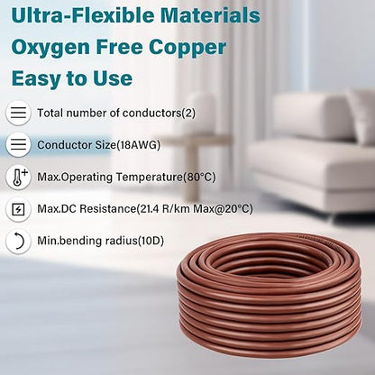 XRDS -RF Thermostat Wire 18/2 30FT Solid Copper, Low Voltage, 2 Conductor Thermostat Cable Ideal for Thermostats, HVAC Systems, Doorbells, and Security Systems