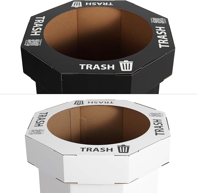 happimess Fleur 25 Gal Trash Can Bin, Charcoal Black/Cotton White, Set of 2