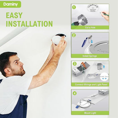 DAMINY 24 Pack 6 Inch LED Recessed Lighting with Junction Box,5CCT,Ultra-Thin Recessed Light,10W 1100LM, Dimmable Canless Wafer Ceiling Light, High Brightness
