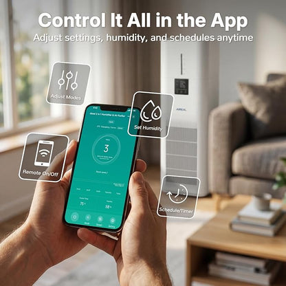 Aireal AEH800 Air Purifier and Humidifier Combo for Large Rooms, Smart WiFi & Voice Control, 7L Evaporative Humidifier, Advanced Air Quality Sensor, Quiet Sleep Mode, Auto Air Quality Monitor