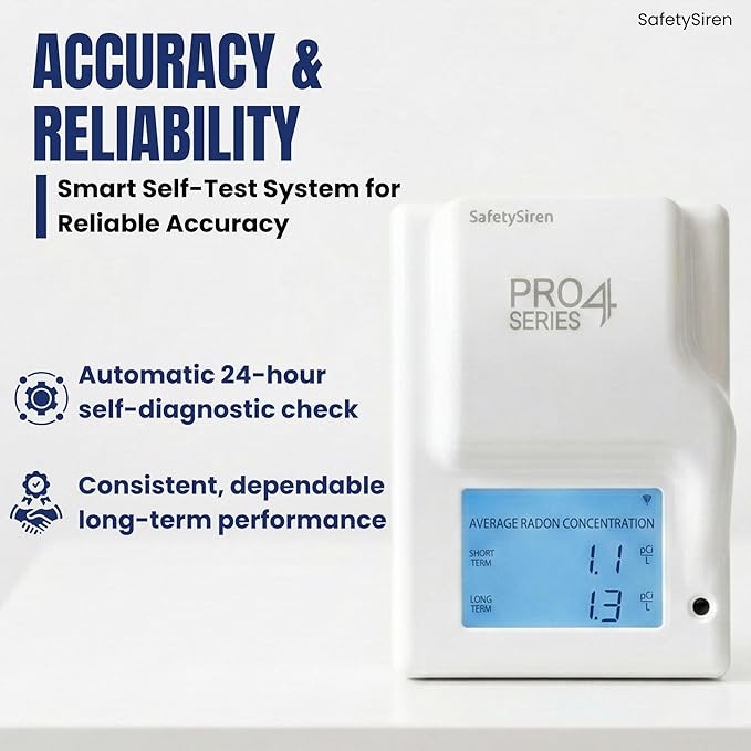 Safety Siren Pro4 Radon Gas Detector for Home, Continuous Indoor Radon Monitoring with Digital Display, LED Alerts, Long-Term Tracking and Alarm Functions - Pack of 3