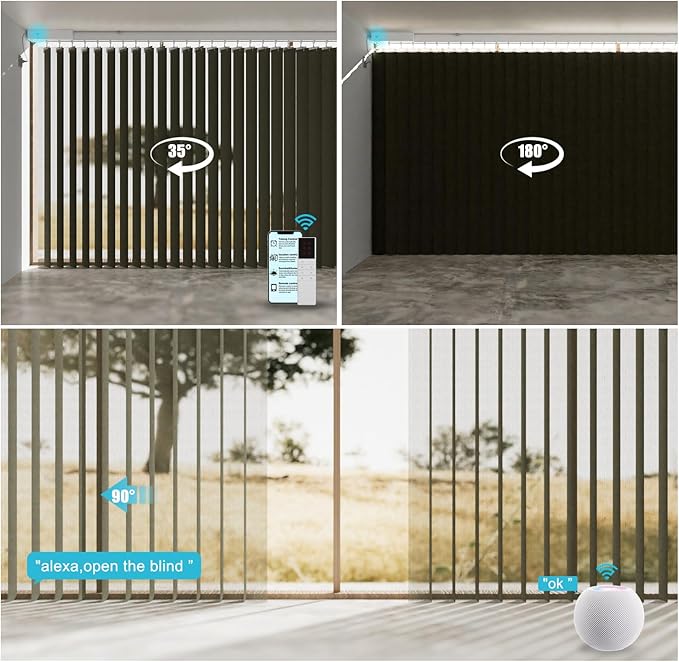 Motorized Sheer Vertical Blinds Work with Alex Google Home, Light Filtering Smart Vertical Blind Sliding Door Blinds Remote Control Blinds for Sliding Glass Door Customize(Elegant Grey)