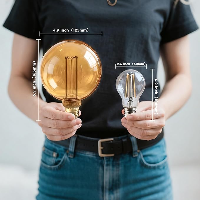 Globe Decorative Light Bulbs Warm, Oversized Vintage Edison Dimmable LED Bulb, 3.5W Low Lumen Eye-Caring Soft Dim Lighting for Mood(Not Daylight White), E26 Medium Base, Amber RN G125