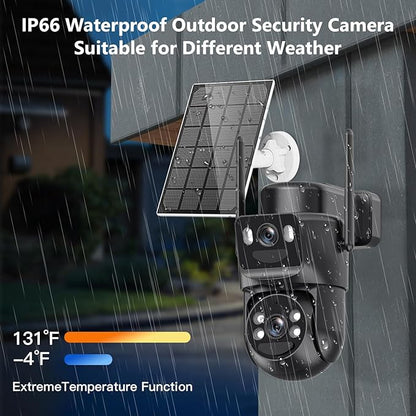 4K Solar Security Cameras Wireless Outdoor Battery Powered, 5GHz & 2.4GHz Dual Lens Bullet & 360PTZ Linkage with Solar Panel, 8X Digital Zoom, Color Night Vision, Motion Detection (Black)