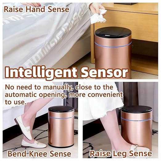 Garbage Can with Lid, Intelligent Sensor Opening and Closing, Small Garbage Can for Living Room, Bedroom, Kitchen and Bathroom (2, Pink)