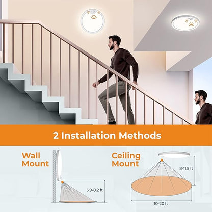 BLNAN Motion Sensor Ceiling Light Wired, 12 Inch 3000K 4000K 5000K Selectable LED Flush Mount Light Fixture, Motion Activated Light with Timer for Hallway Stair Walk-in Closet, Non-Dimmable