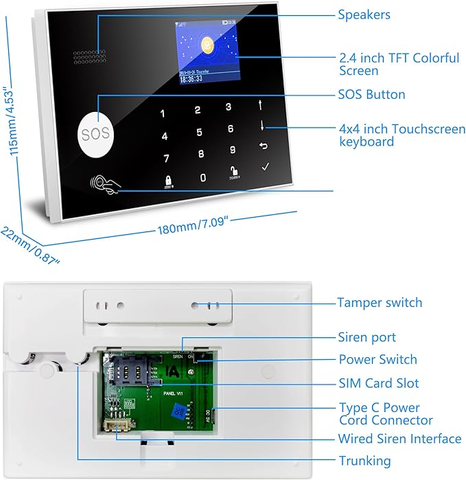 2G WiFi Alarm System, Compatible with Google Home and Alexa Wireless Security System, Motion Detector, Anti-Theft Kit with Siren, Sensor Ports Protect Your Office (Smart Life & Tuya)