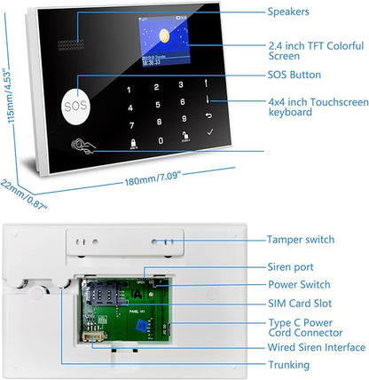 2G WiFi Alarm System, Compatible with Google Home and Alexa Wireless Security System, Motion Detector, Anti-Theft Kit with Siren, Sensor Ports Protect Your Office (Smart Life & Tuya)