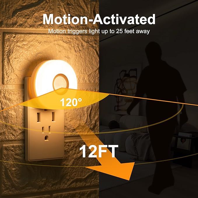 CREWEEL Night Light, Plug in LED Nightlight, 200Lumens Bright Plug-in Motion Sensor Light Indoor, Energy Efficient, Soft Warm Lighting for Home(Warm White 4Pack)
