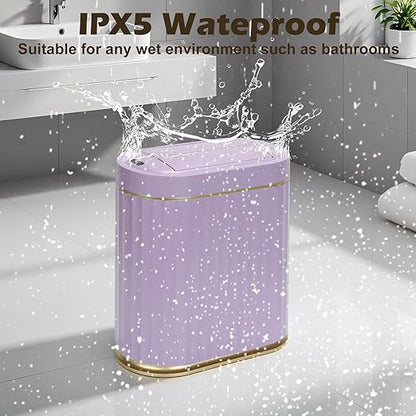 SYNCVIBE Bathroom Trash Can with Butterfly Lid 2 Gallon Sensor Trash can, IPX5 Waterproof Garbage Can Bathroom Decor, Automatic Trash Bin, Under-Counter Wastebasket for Bedroom, Living Room, Purple