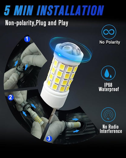 921 LED Bulb for Reverse Lights,906 922 W16W 912 LED Bulb with Projector Replacement for Back Up Lights，46smd 500% Brighter,6000K White Nano-Ceramic Cooling T15 Reverse Bulbs (2pcs)