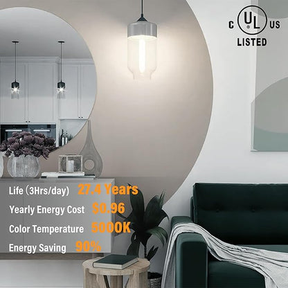 11.8IN 1000LM 5000K Daylight White Light Bulbs E26 Base, T10 T9 Edison Bulbs Dimmable 8W, AC 120V 100 Watt Equal Filament Bulb, Vintage Clear Glass Long Tubular LED Bulb, UL Certified - 2Pack
