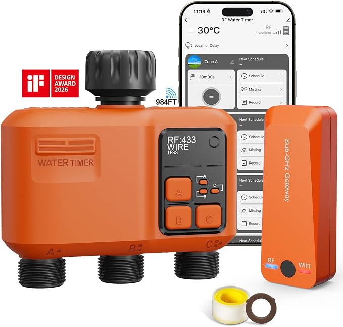 Smart WiFi Sprinkler Timer 3 Zone, Water Timer for Garden Hose Irrigation