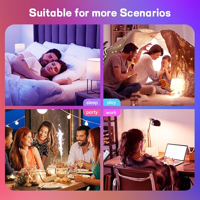 Smart Light Bulbs,Full Color Changing Dimmable LED Bulb,Compatible with Alexa and Google Assistant,UL FCC Certified,2.4GHz WiFi+Bluetooth LED Light Bulbs, Music Sync Smart Home Lighting (8)