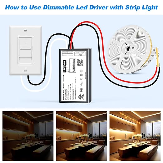 60W Dimmable LED Driver 24V,Triac ELV/MLV LED Transformer Compatible with Lutron&Leviton Switches,Dimmable Led Power Supply for Indoor/Outdoor LED Lights,UL&FCC-Listed