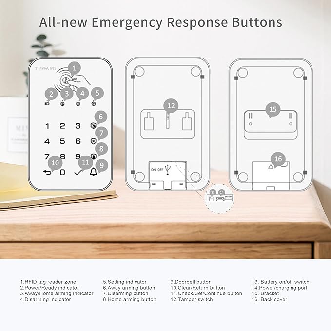 Keyboard for WiFi GSM Burglar Alarm System,Smart Home Alarm System Base Wireless 12 Pieces-kit,DIY Alarm System,Remote,Keypad,Compatible with Alexa,for House,Villa Apartment Security,White