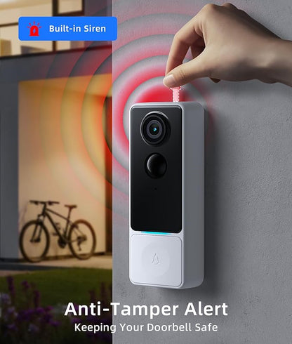 3MP Camera Doorbell Camera Wireless Video Doorbell 2K HD- No Subscription Required, Free Human Motion Detection, Package Detection, Battery Powered, Works with Alexa &Google Assistant,2.4GHz WiFi Only