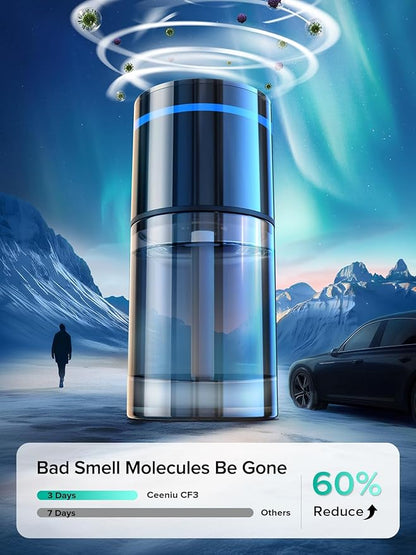 Ceeniu Smart Car Air Freshener, New Car Smell, Larger 135ml Capacity, Long-Lasting 6-Month Fragrance, Auto On/Off, Quiet Operation, Stylish Ambient Light, Premium Scent for Men, CF3 Pro Diffuser