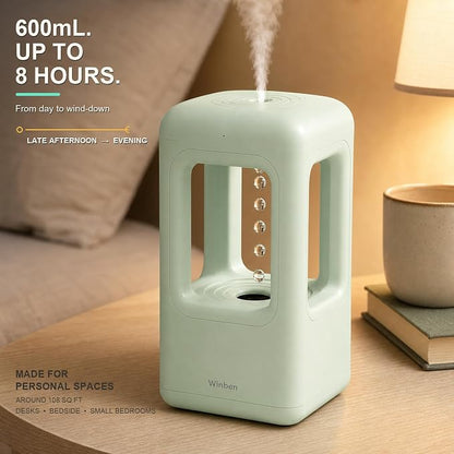 600mL Mini Cool Mist Humidifier with Anti-Gravity Water Drop Display for Desk, Home Office and Indoor Plants, Plug-In, Green