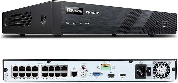 ONWOTE 6K 12MP 16 Channel PoE NVR, Smart AcuSearch, 16CH Video Audio Recorder (Built-in 16 PoE Ports), Only Work with ONWOTE 12MP/4K 8MP/6MP/5MP POE IP Cameras, Support 20TB (No Hard Drive Included)