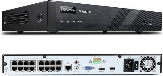 ONWOTE 6K 12MP 16 Channel PoE NVR, Smart AcuSearch, 16CH Video Audio Recorder (Built-in 16 PoE Ports), Only Work with ONWOTE 12MP/4K 8MP/6MP/5MP POE IP Cameras, Support 20TB (No Hard Drive Included)